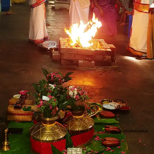 The sacred fire of a Thila Homam at Thirupullani
